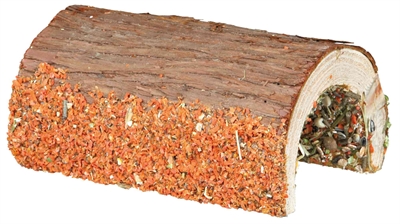 TRIXIE Houten brug voor knaagdieren Met groente en noten - Natuurhout, bestrooid met gedroogde groenten & zaden - 20x16x8 cm | 2 st