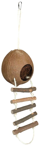 TRIXIE Kokosnoothuis met kokosvezels | Natuurlijke nestplek, ophangbaar met trap - 13 x 56 cm - 3 st