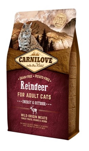 CARNILOVE Kattenvoer Reindeer Energy 2 kg – Graanvrij voor Buitenkatten