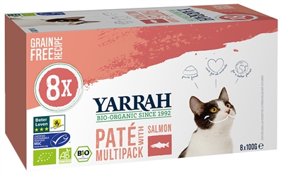 YARRAH CAT ORGANIC PATE SALMON MULTIPACK 8X100 GR | GRAANVRIJ