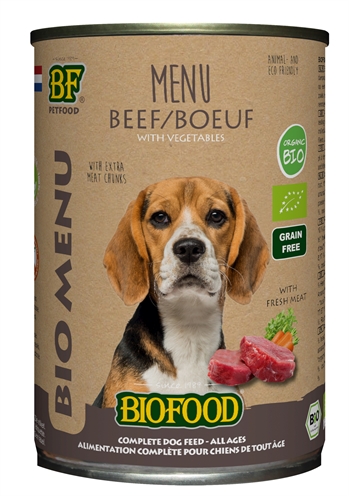 BF PETFOOD Hondenvoer Organic Rund Menu Blik 12×400 gr – Graanvrij