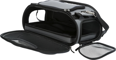 TRIXIE Vliegtuigtas Wings hondentas | Goedgekeurd voor cabine, vormvast EVA & uitneembare waterdichte bodemplaat - Grijs/Blauw - 46x28x23 cm