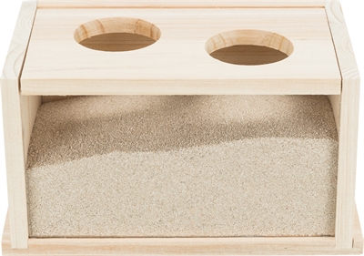 TRIXIE Zandbad voor muizen en hamsters Hout met plexiglas voor observatie - deksel & 2 ingangen - 20x12x12 cm