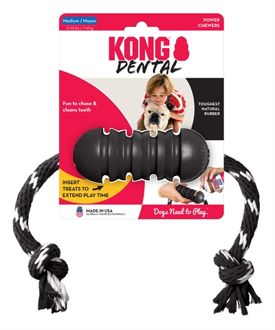 KONG hondenspeelgoed KONG Extreme Dental met Touw 12×5×5 cm – Zwart/Wit