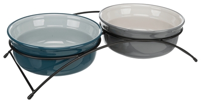 TRIXIE Voerbak Set Keramiek Metaal 2×1,6L – Petrol/Grijs