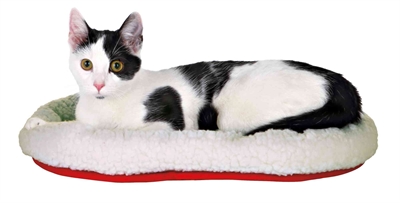 TRIXIE hondenmand Rond Wolwit/Rood 47×38×6 cm – Schapenvacht/Nylon look