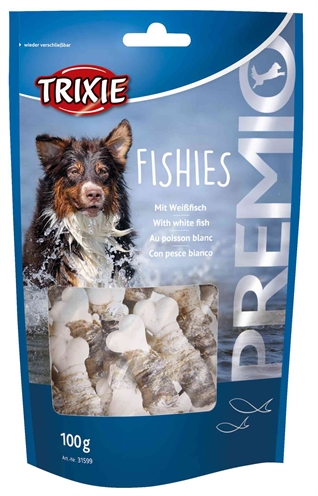 TRIXIE Snack PREMIO FISHIES 45% visgehalte, witvisjasje - 6x100 g
