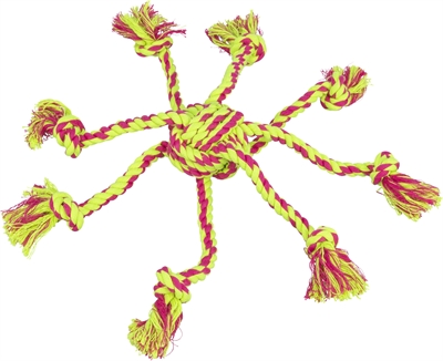 TRIXIE Touwspeeltje Ingevlochten Bal 7×7 cm – Lime/Magenta, 3 st
