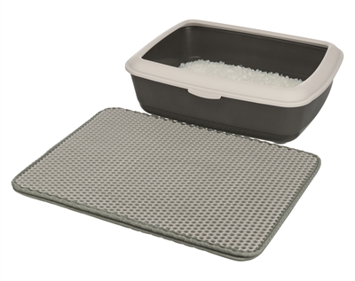 TRIXIE Kattenbak Opvangmat EVA Grijs 70×40 cm – Antislip Honinggraat