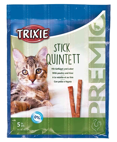 TRIXIE Kattensticks PREMIO STICK QUINTET met taurine, 95% vlees - Gevogelte/Lever - 24x5 g