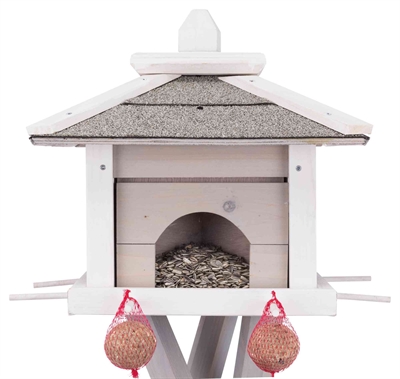 TRIXIE Natura Voederhuis 46×46×35 cm – Grijs/Wit met 4 silo's