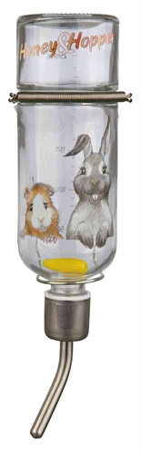 TRIXIE Drinkfles Honey & Hopper glas Metalen drinktuit, bijtvast, drijvertje - 250 ml - 3 st