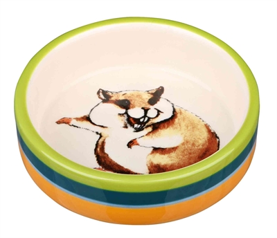 TRIXIE Voerbak Striphamster keramisch vaatwasserbestendig - bont/crème - 8 cm / 80 ml (4 stuks)