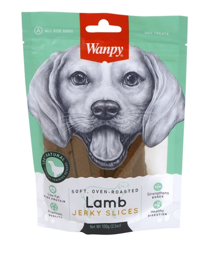 WANPY Hondensnack Soft Oven-Roasted Lamb Jerky Slices | 100% natuurlijk, laag vet & hoog eiwit - 100 g