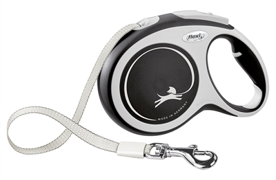 FLEXI Rollijn New Comfort Tape met soft-grip en dubbele rem - Zwart - L (8 m, tot 50 kg)