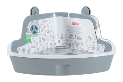 ZOLUX Hoektoilet L Bevestigbaar, hoge rand & uitneembaar rooster - Grijs - 41,5x31x20,5 cm