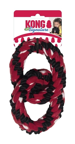 KONG hondenkauwspeeltje KONG SIGNATURE ROPE DOUBLE RING 23×23 cm – Rood/Wit/Zwart