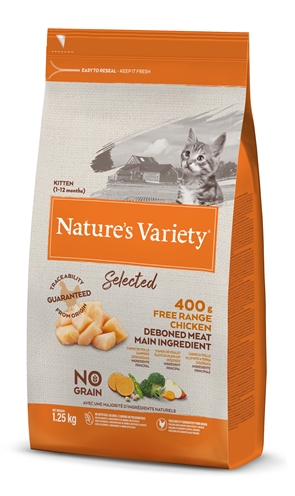<span id="brand" data="natures variety"/> kattenvoer Selected Kitten Free Range Chicken 1,25 kg – graanvrij