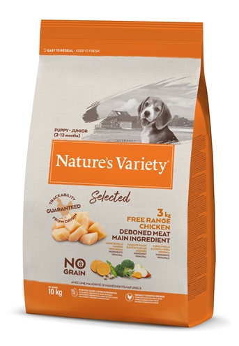 NATURES VARIETY Hondenvoer Junior Free Range Chicken 10 KG – Zonder granen