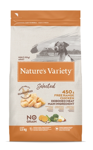 NATURES VARIETY hondenvoer Selected Adult Mini Kip 1,5 kg – graanvrij