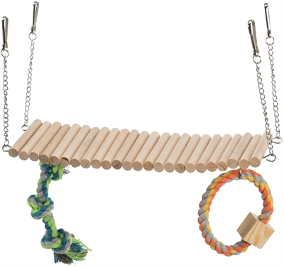 TRIXIE Hangbrug Hout 30×17 cm – Met Flos Speelgoed voor Knaagdieren