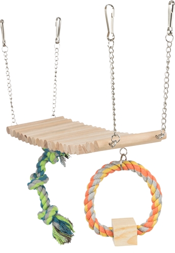 TRIXIE Hangbrug Hout 30×17 cm – Met Flos Speelgoed voor Knaagdieren