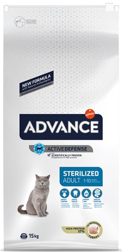 ADVANCE Kattenvoer Cat Sterilized Turkey - Ideale urine-pH, Gewichtcontrole & Kalkoen - 15 kg