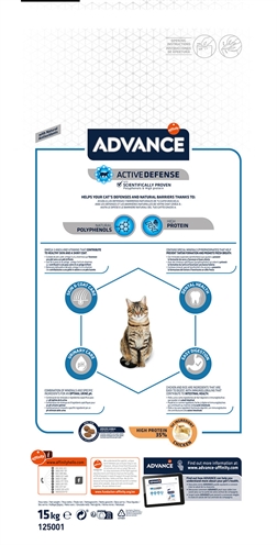 ADVANCE Kattenvoer Adult Chicken/Rice — Urine‑pH bescherming & Omega‑3/6 voor gezonde huid en vacht - 15 kg