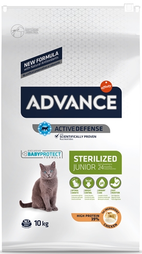 ADVANCE kattenvoer Cat Junior Sterilized Kip - Urine-pH & blaasgezondheid, gewichtcontrole & hoog eiwit voor spieropbouw - 10 kg