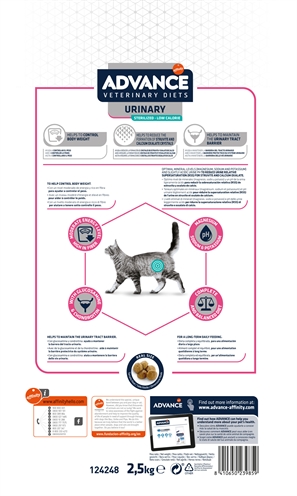 ADVANCE VETERINARY DIET Dieetvoer kat Urinary Sterilized - Minder calorieën & urinewegondersteuning - 2,5 kg