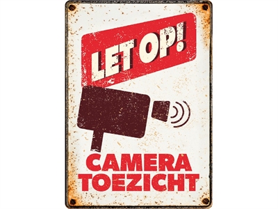 PLENTY GIFTS Waakbord Blik Cameratoezicht 21×15 cm – Dierenliefhebbers