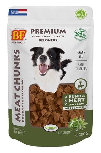 BF PETFOOD Meat Chunks Rund & Hert 200 gr – Hypoallergeen Snack