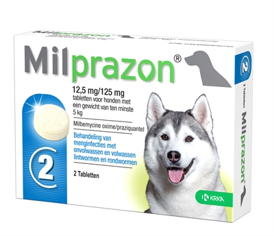 KRKA Ontwormingstabletten Milprazon 12,5 mg/125 mg voor Honden >5 KG – 2 TBL