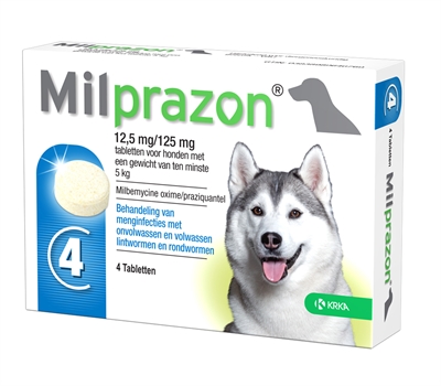KRKA Ontwormingstabletten Hond Milprazon 12,5 mg/125 mg 4 tbl – >5 KG