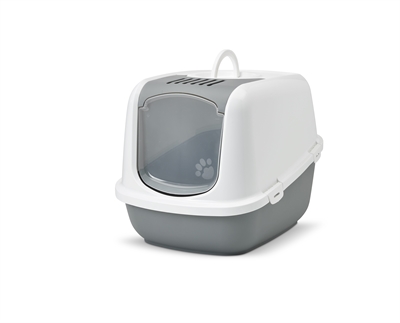 SAVIC Kattenbak Nestor Jumbo - Extra ruim met opklapbare voorkant | Koudgrijs/wit - 66,5x48,5x46,5 cm