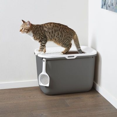 SAVIC Kattenbak Hop In Antraciet/Wit 58,5×39×39,5 cm – Moderne design