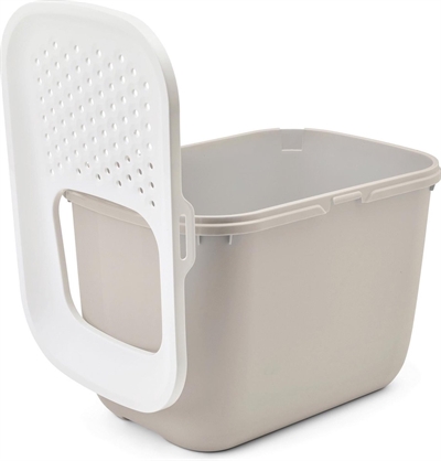 SAVIC Kattenbak Hop In Boveningang | Hoge zijkanten tegen morsen - Wit/Mokka - 58,5x39x39,5 cm