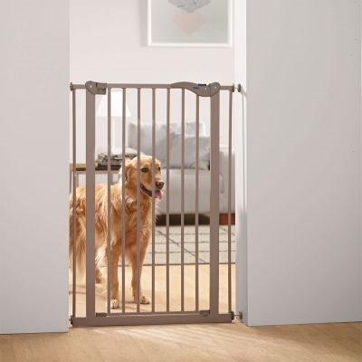 SAVIC Afsluithek Dog Barrier Extra hoog met kleine deur | Eenvoudig te plaatsen zonder boren - Grijs - 74-84x107 cm