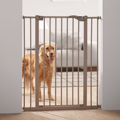 SAVIC Afsluithek Dog Barrier Extra hoog met kleine deur | Eenvoudig te plaatsen zonder boren - Grijs - 74-84x107 cm