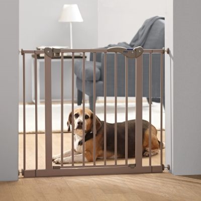 SAVIC Afsluithek Dog Barrier Extra hoog met kleine deur | Eenvoudig te plaatsen zonder boren - Grijs - 74-84x107 cm