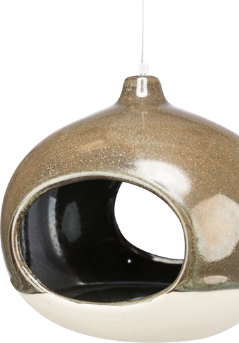 TRIXIE Voerbak Vogel Hangend keramiek, rond - crème/bosgroen - 12x12x14 cm