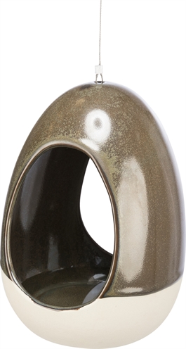 TRIXIE Drinkbak Hangend Keramiek Crème 12×12×16 cm – Bosgroen