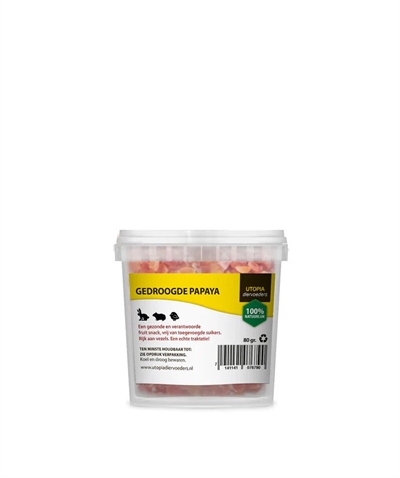 UTOPIA Gedroogde Papaya Snack 80 gr – Natuurlijke traktatie voor knaagdieren