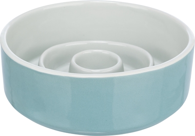 TRIXIE Voerbak Slowfeeder Keramiek Anti-schrok - Grijs/Blauw - 14 cm / 450 ml
