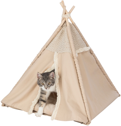 TRIXIE Kattenmand Tipi Boho Beige 55×55×65 cm – Pluche Kussen