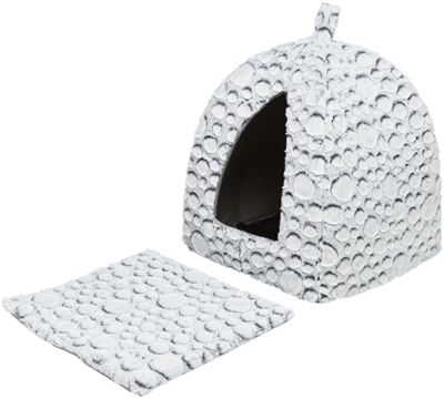 TRIXIE Kattenmand Iglo Mila Pluche Wit/Grijs 32×32×42 cm – Schuilplaats