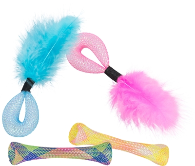 TRIXIE Kattenspeelgoed Set Tubes Ratel & Veren - Assorti - 4 st | tot 15 cm
