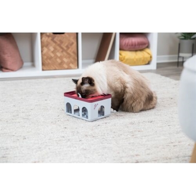 TRIXIE Cat Activity Rod Box Wit/Bordeaux 20×16×12 cm – Intelligentspeelbox