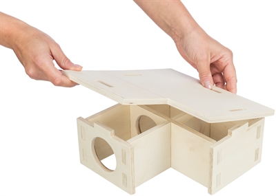 TRIXIE Knaagdierhuis 3 Kamers Onbehandeld Hout 30×30 cm – Natuurlijk