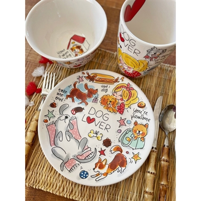 BLOND AMSTERDAM Bord Dog Lover 22 cm – Aardewerk met Hondenfiguren